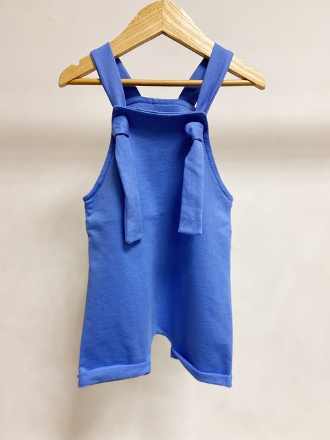 Pronta entrega - Jardineira kids curta barra virada alça nó blue