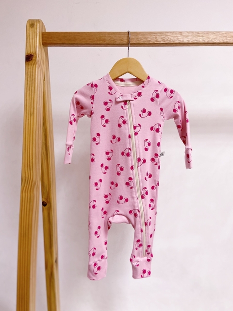 Pronta entrega - Macacão baby zíper canelado sem Pé cherry