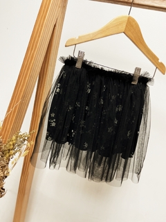 Pronta entrega - Saia tule kids preto estampada floral liberty