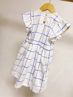 Pronta entrega - Vestido Mullet babado blue grid detalhe botao perola