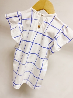 Imagem do Pronta entrega - Blusa babado blue grid detalhe botao perola