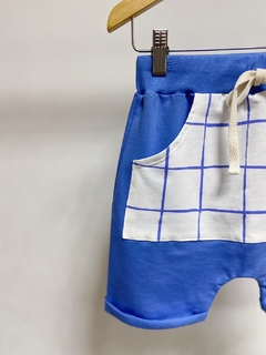Pronta entrega - bermuda Saruel kids blue bolso canguru estampado blue grid - You Boy Kids