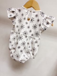 Imagem do Pronta entrega - Body vintage manga babado off flocos de neve preto