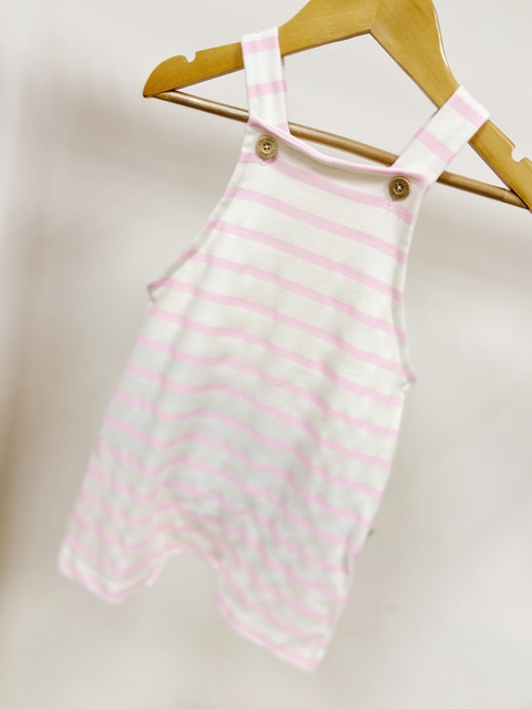 Pronta entrega - jardineira baby listrada rosa claro