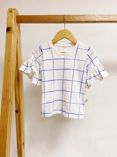 Pronta entrega - blusa manga curta com babado blue grid - comprar online