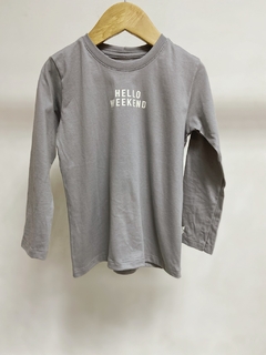 Pronta entrega - Camiseta manga longa cinza pedra hello weekend - You Boy Kids