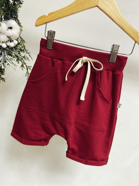 Pronta entrega - Bermuda Saruel kids bolso canguru moletinho Marsala