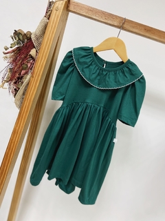 Pronta entrega - Vestido Mullet manga bufante babado gola verde com picueta off botão em pérola na internet