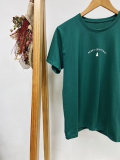 PRONTA ENTREGA - Camiseta adulta manga curta verde estampa mery christmas off - loja online
