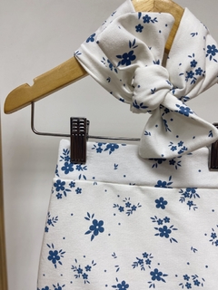 Pronta entrega - Shorts Hotpant com turbante Moletinho com elastano estampado floral azul vintage na internet