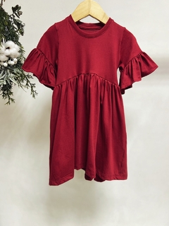 Pronta entrega - Vestido Mullet manga curta babado Marsala