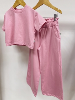 Pronta entrega - Conjunto kids pantalona bolso lateral + cropped over moletinho tutti-frutti - loja online