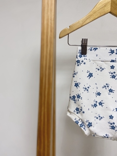 Imagem do Pronta entrega - Shorts Hotpant com turbante Moletinho com elastano estampado floral azul vintage