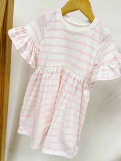 Pronta entrega - Vestido Mullet manga curta com babado listrado rosa - loja online