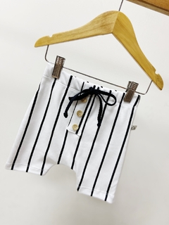 Pronta entrega - Bermuda Saruel botões em madeira listra retro