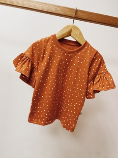 Pronta entrega - blusa manga curta com babado mini bolinhas