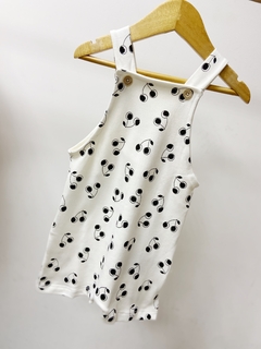 Pronta entrega - Jardineira baby botões em madeira natural estampado cerejas na internet