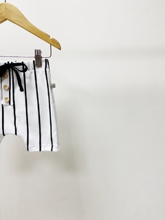 Pronta entrega - Bermuda Saruel botões em madeira listra retro na internet