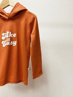 Pronta entrega - Camiseta manga longa com capuz telha escrita take it easy off - You Boy Kids