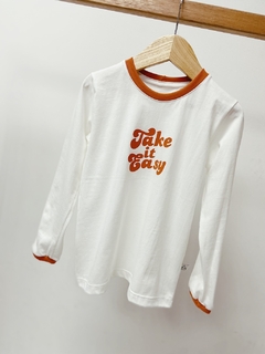 Pronta entrega - Camiseta manga longa off take it easy detalhe punho manga