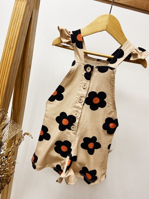 Pronta entrega - macaquinho kids botões alça babado flores estamparia digital