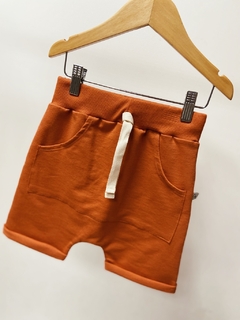 Pronta entrega - Bermuda Saruel kids bolso canguru moletinho telha na internet