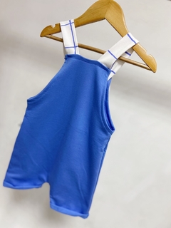 Pronta entrega - jardineira nó kids blue detalhes estampado blue grid - comprar online