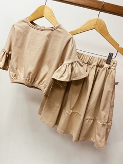 Pronta entrega - conjunto cropped + Saia midi kids babado
