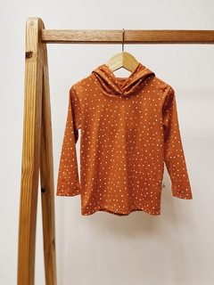 Pronta entrega - Camiseta kids manga longa com capuz mini bolinhas