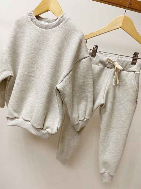 Pronta entrega - Conjunto moletom oversized + calça jogger peluciado grosso mescla banana