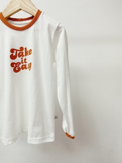 Pronta entrega - Camiseta manga longa off take it easy detalhe punho manga - loja online