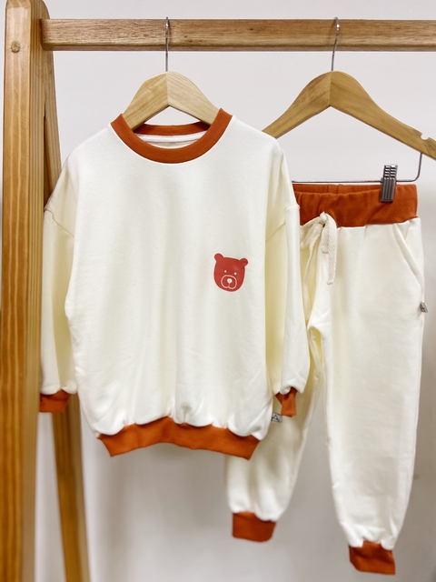 Pronta entrega - Conjunto moletom oversized + calça jogger retrô off detalhe telha estampa bear peluciado medio