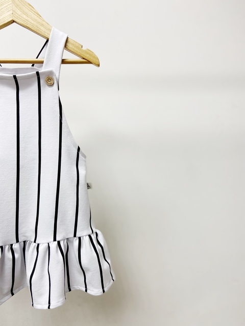 Pronta entrega - Salopete com babado kids Estampada listra retro