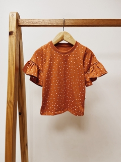 Pronta entrega - blusa manga curta com babado mini bolinhas na internet