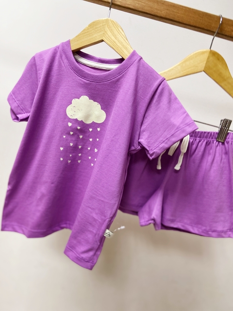 Pronta entrega - Pijaminha curto grape estampa nuvem brilha no escuro