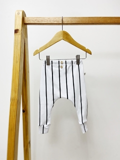 Pronta entrega - calça baby harém botões madeira estampado listra retro