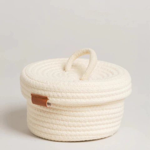 Cesto De Algodón Tapa Contenedor Juguetes Baño Deco Diseño Crema