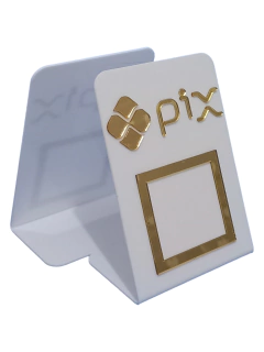 Placa Acrílica QRCode para Pagamento Pix Branco com Dourado - METALPOP