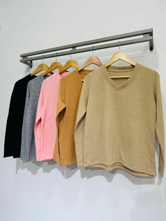 Sweater liviano lanilla canelón cuello V (T. Aprox: M/L) en internet