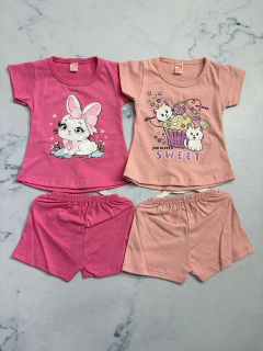 Conjunto de algodón bebe con dibujitos NIÑA (short y remera) en internet