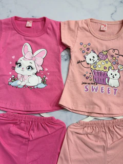 Conjunto de algodón bebe con dibujitos NIÑA (short y remera) - comprar online