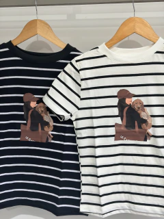 Remera rayada mujer con perrito algodón (Talle Aprox. S/M) - comprar online