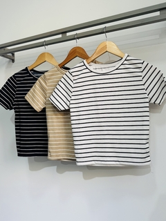 Remera morley con lycra rayada mangas cortas (Talle Aprox. M/L) - Avellaneda Mayorista Rosario