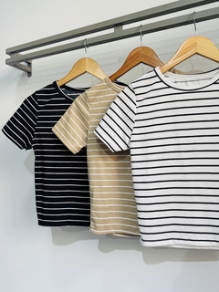 Remera morley con lycra rayada mangas cortas (Talle Aprox. M/L) - comprar online