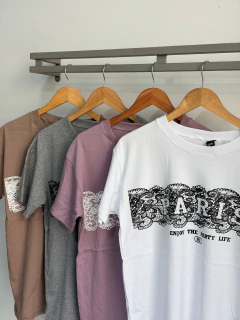 Remera algodón PARIS stras (T. Aprox L/XL)