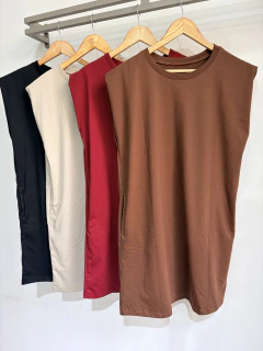 Vestido de algodón SIN MANGAS con bolsillos (Talle Aprox. L/XL)