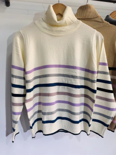 Sweater polera de hilo combinado con rayas finas calidad extra (Aprox. L/XL) - comprar online