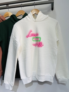Buzo con capucha algodón con friza LOVE OVER (Talle aprox. S/M/L) - Avellaneda Mayorista Rosario