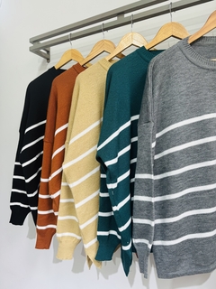 Maxi sweater de lana rayado (Talle Aprox. XL/XXL) - Avellaneda Mayorista Rosario