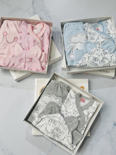 Conjunto de bebe recién nacido algodón estampado (Batita, ranita y gorrito) - comprar online